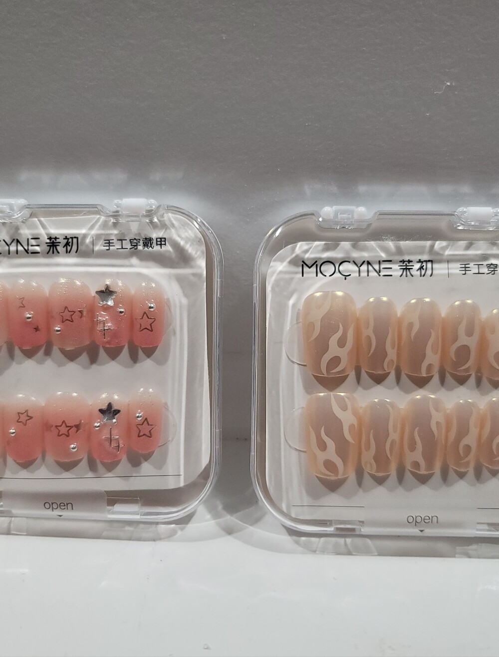 MOCYNE Press-On Nails Bundle – Pink Star Rhinestone & Nude Flame Designs | 2 Set